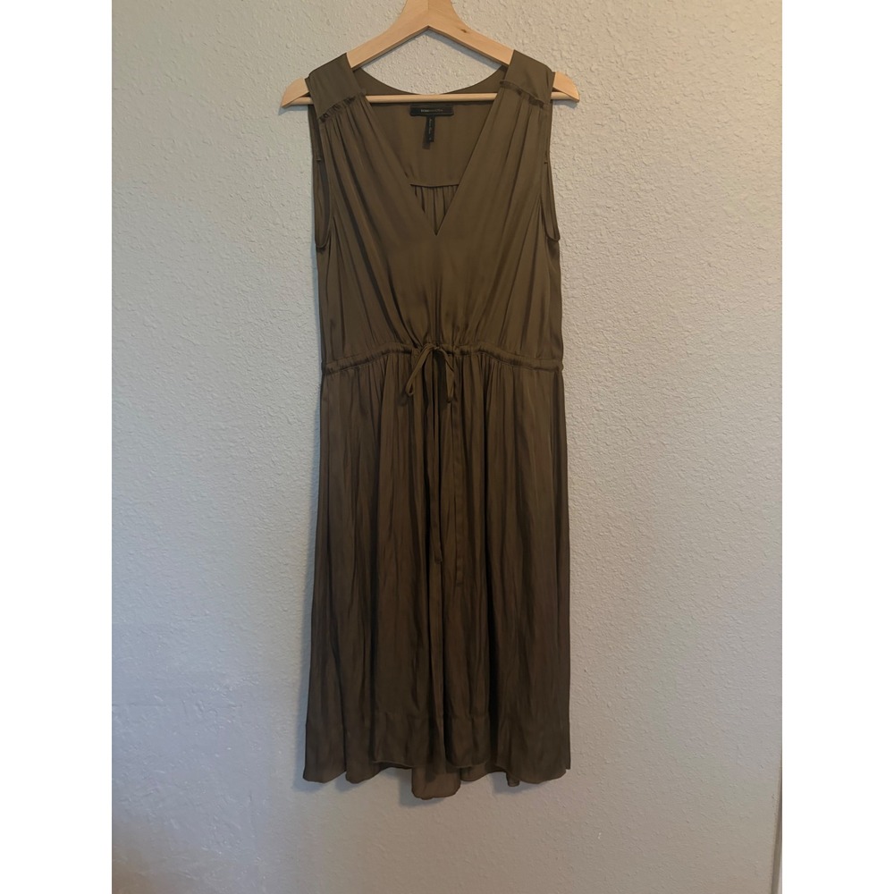 BCBGMAXAZRIA Womens Katia ACV67L11 Sleeveless V-Neck Midi Dress Olive Small
